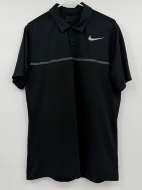 Nike Golf Polo Shirt Men Medium Black Mobility Remix DriFit Standard Lightweight